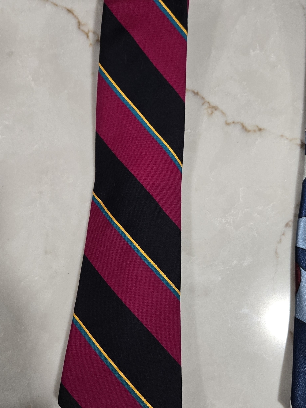 Oster Burgundy, Black, Yellow and Teal Diagonal Stripe Tie